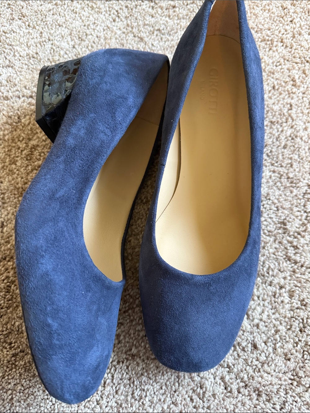 Nicoli Navy Suede Block Heel Pumps